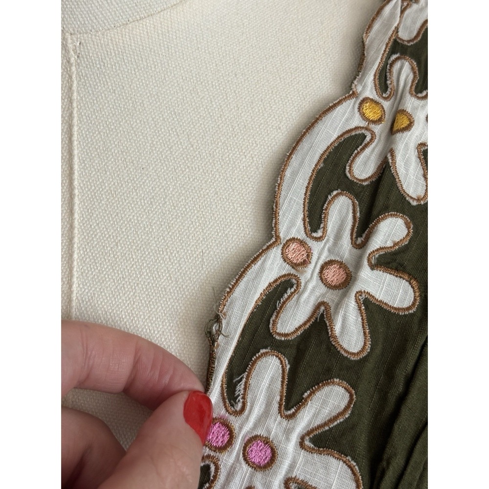 Anthropologie Pintuck Embroidered Mini Dress Coverup Floral Boho XS Small Green - Picture 9 of 9